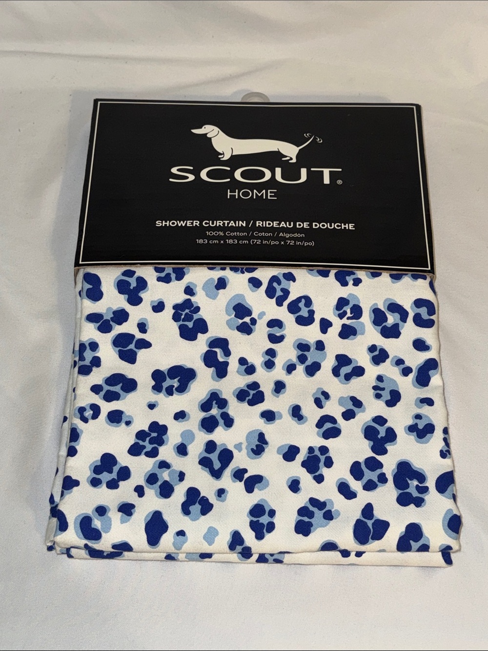 NEW SCOUT Home Contemporary 72in Blue White Leopard Print Shower Curtain